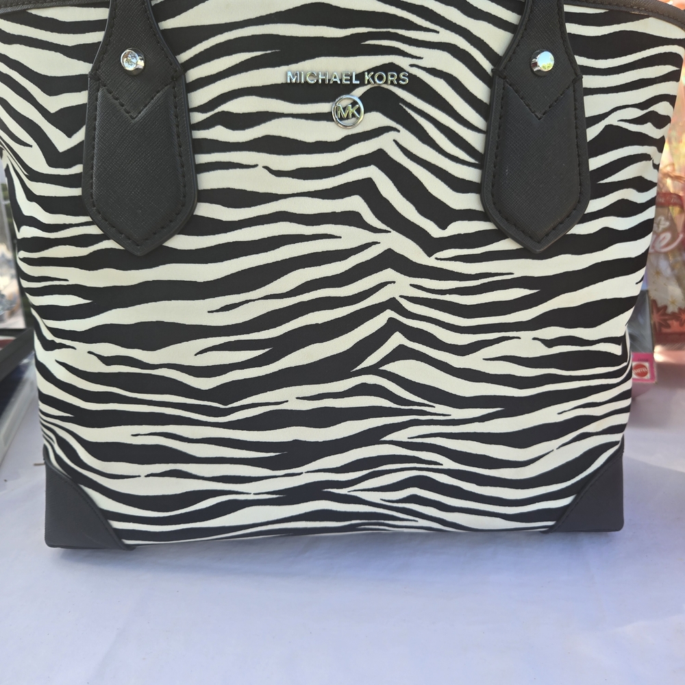 Michael Kors Zebra Stripe Tote - Black and White